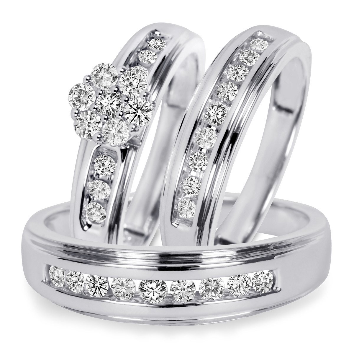 White Gold Wedding Bands Sets
 3 4 CT T W Diamond Trio Matching Wedding Ring Set 14K