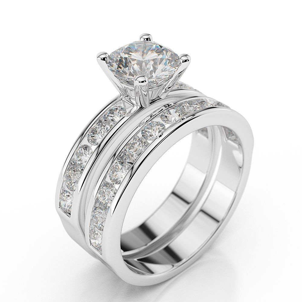 White Gold Wedding Bands Sets
 1 3 4 CT Diamond Engagement Ring Set Round H SI1 14K White