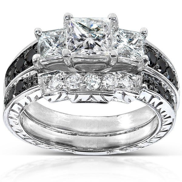 White Gold Wedding Ring Sets
 Annello 14k White Gold 1 3 5ct TDW Black and White Diamond