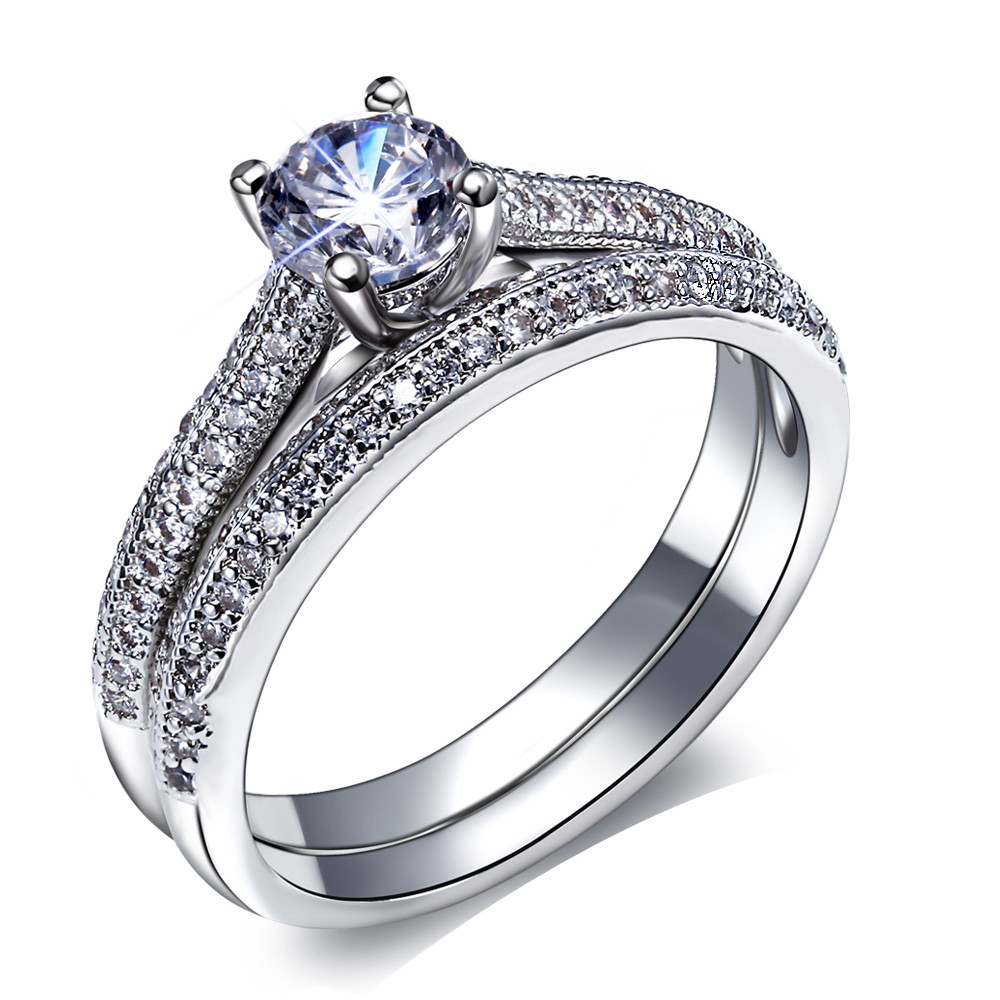 White Gold Wedding Rings Sets
 Aliexpress Buy Bridal wedding Rings set 18K Gold