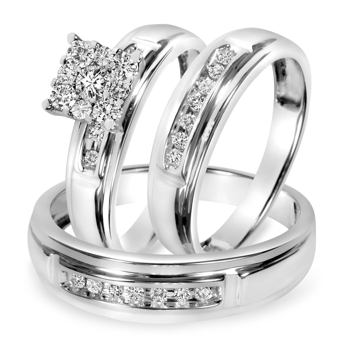 White Gold Wedding Rings Sets
 1 2 CT T W Diamond Trio Matching Wedding Ring Set 10K