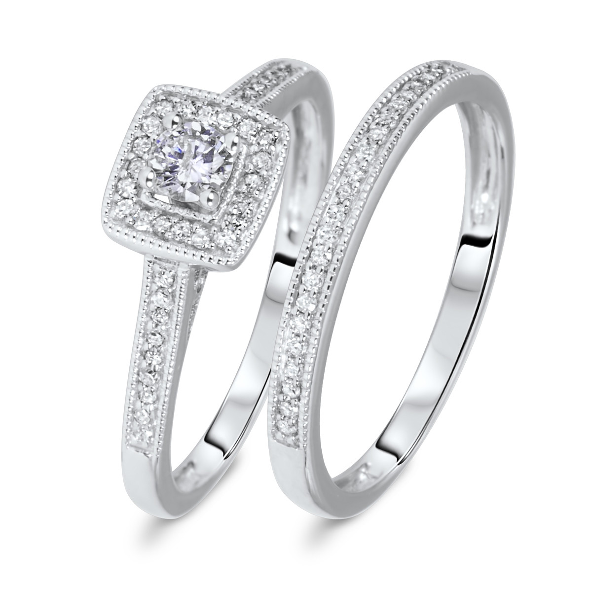 White Gold Wedding Rings Sets
 1 1 3 CT T W Round Cut Diamond La s Bridal Wedding