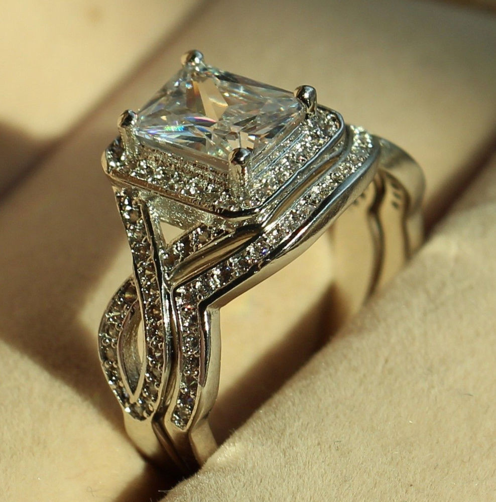 White Gold Wedding Rings Sets
 Princess Cut Diamonique Cz White Gold Filled Engagement