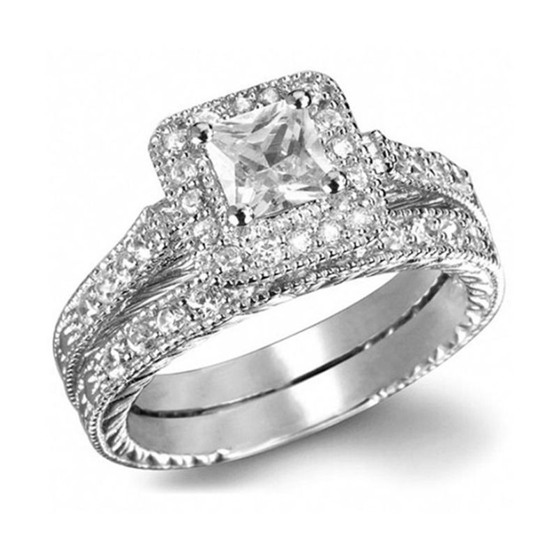 White Gold Wedding Rings Sets
 Princess Cut AAA CZ White Gold Filled Ring Set Wedding