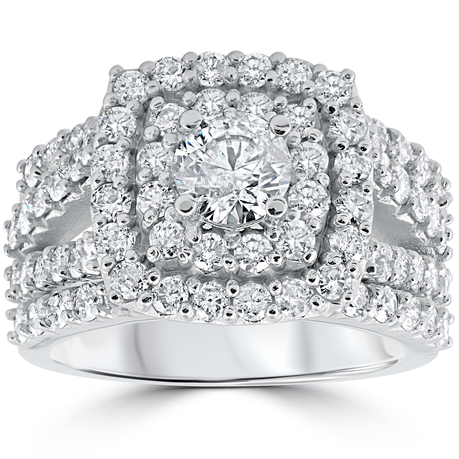 White Gold Wedding Rings Sets
 3 ct Diamond Engagement Wedding Double Cushion Halo Trio