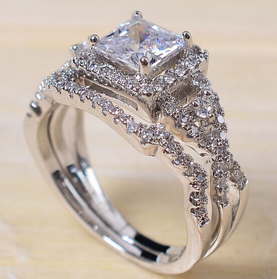 White Gold Wedding Rings Sets
 Sz 5 10 Princess Cut 10KT White Gold Filled White Topaz
