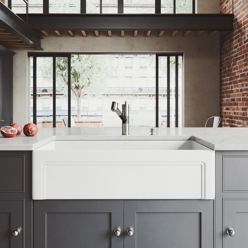 White Kitchen Faucets Home Depot
 VIGO All in e Farmhouse Matte Stone 36 in Single Bowl
