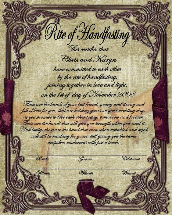 Wiccan Wedding Vows
 handfasting certificate free second choice