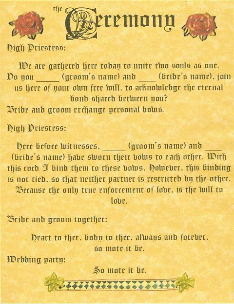 Wiccan Wedding Vows
 BOOK OF SHADOWS PAGE "Handfasting and Ceremony" WICCA