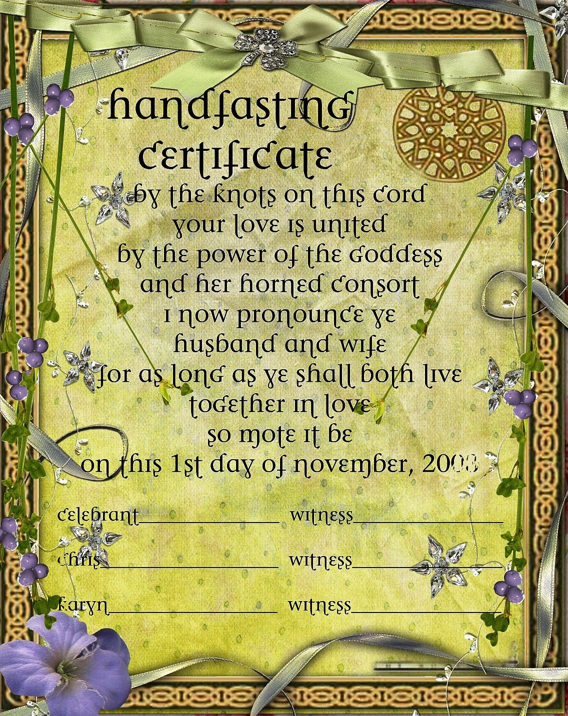 Wiccan Wedding Vows
 Nordic Wiccan Handfasting Ceremony