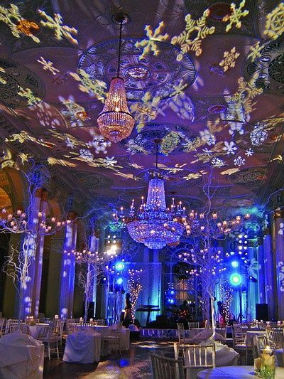 Winter Holiday Party Ideas
 Wonderland setup with a snowflakes gobo monogram at this