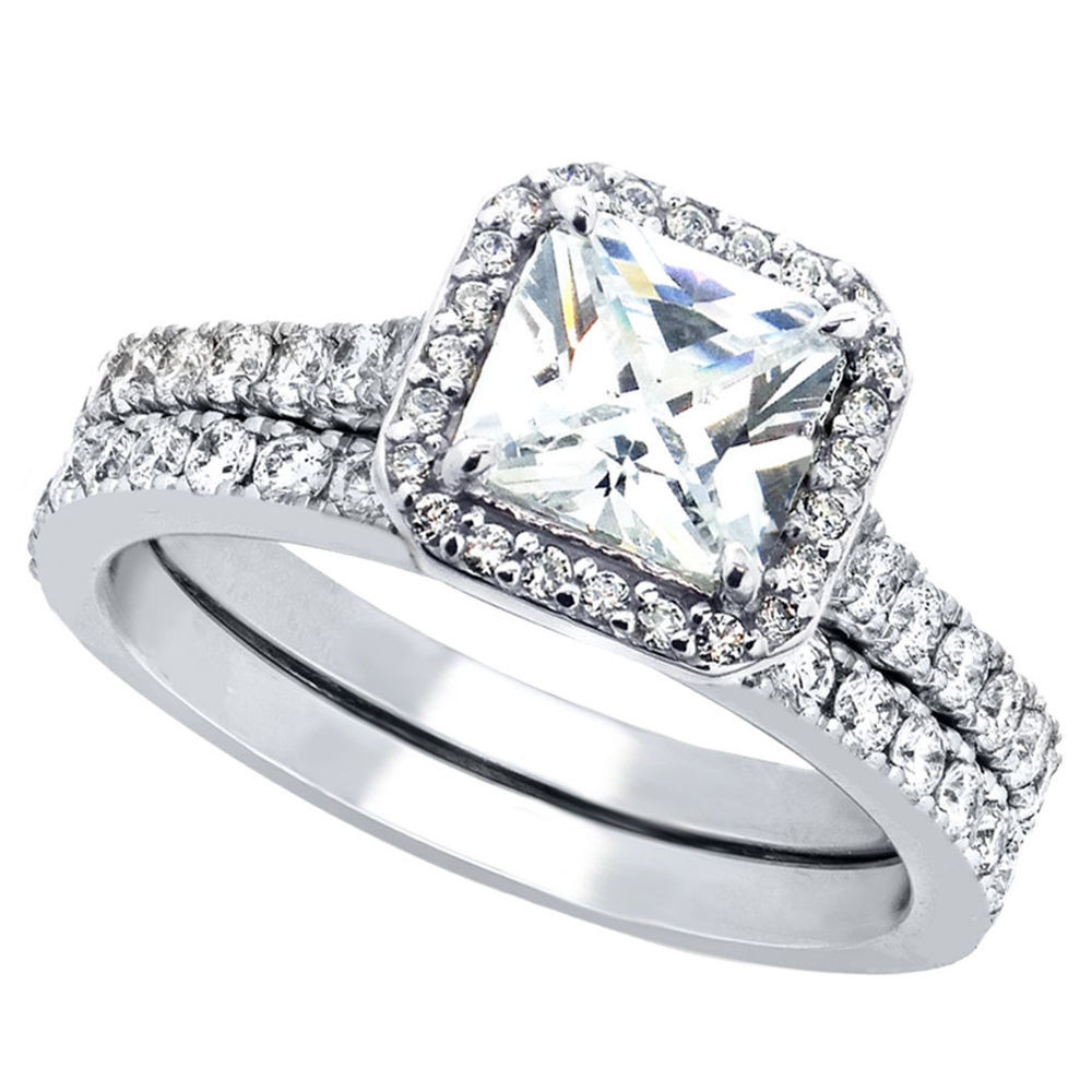 Woman Wedding Rings
 2 Pcs Womens Princess Cut 925 Sterling Silver Bridal