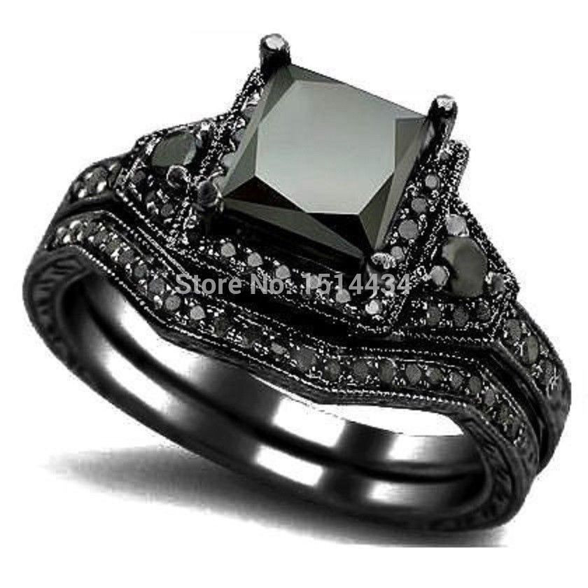 Womens Black Wedding Ring Sets
 Aliexpress Buy Size 5 11 Black Rhodium Princess Cut