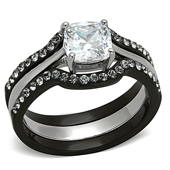 Womens Black Wedding Ring Sets
 Buy 1 85 Ct Cushion Cut Cz Black Stainless Steel Wedding