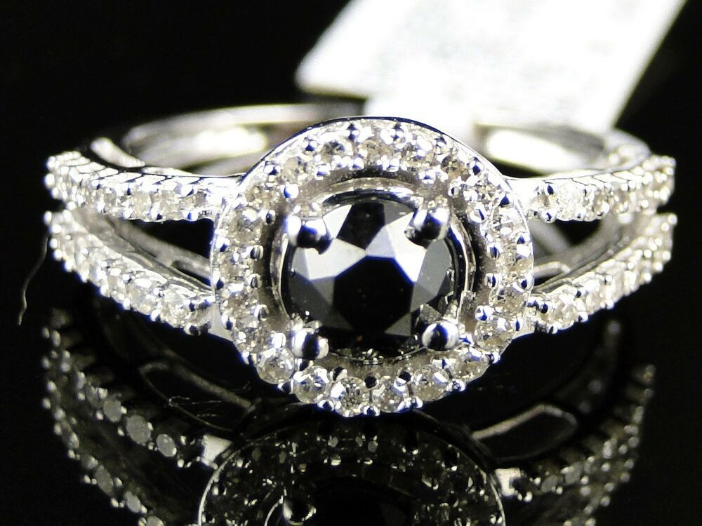 Womens Diamond Engagement Rings
 10K La s Womens White Gold Black Diamond Round Cut
