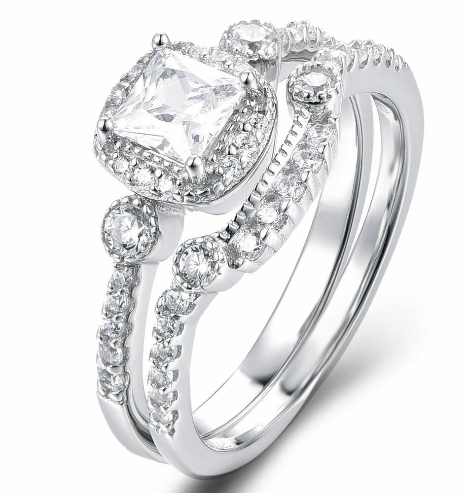 Womens Diamond Engagement Rings
 925 Sterling Silver Cz Wedding Band Engagement Rings Set