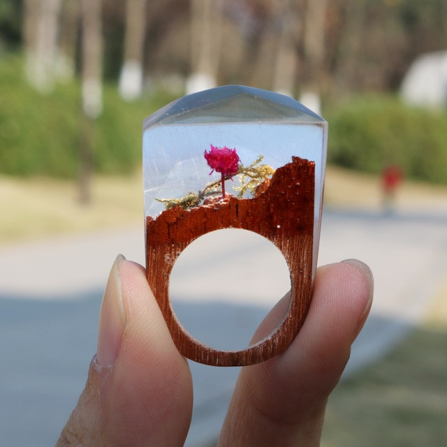 Wood Rings DIY
 Fimme 2018 Designer Wooden Ring with Rose Blossom DIY Ring