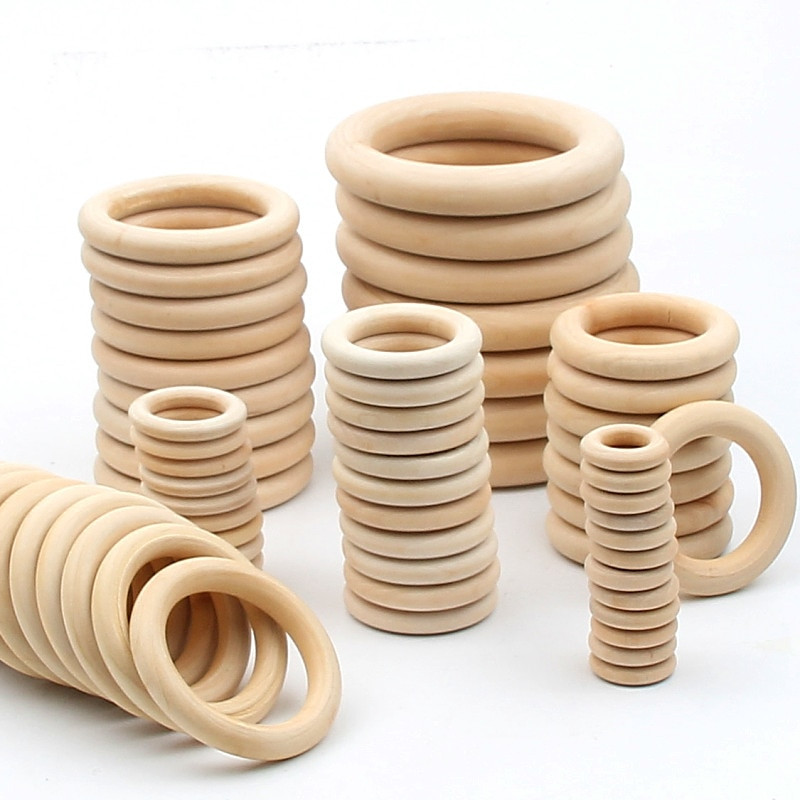 Wood Rings DIY
 14 Size quality Natural Wood beads Wooden Ring DIY wooden