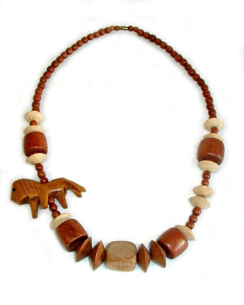 Wooden African Necklace
 African Wooden Animal Fetish HAND CARVED Bead Necklace