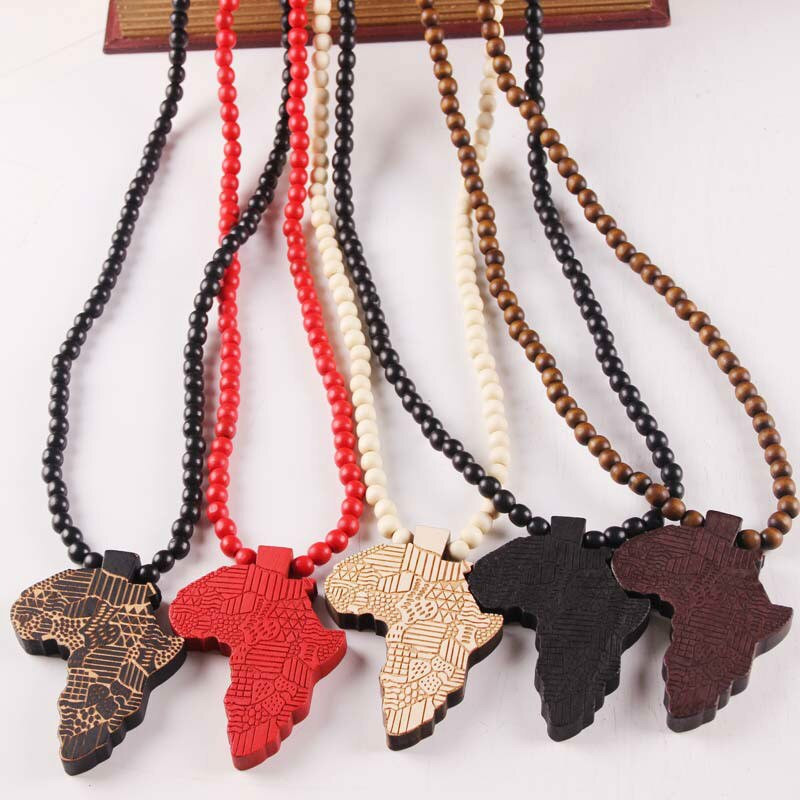 Wooden African Necklace
 Geographical Wild Pattern Laser Engraved African Wooden