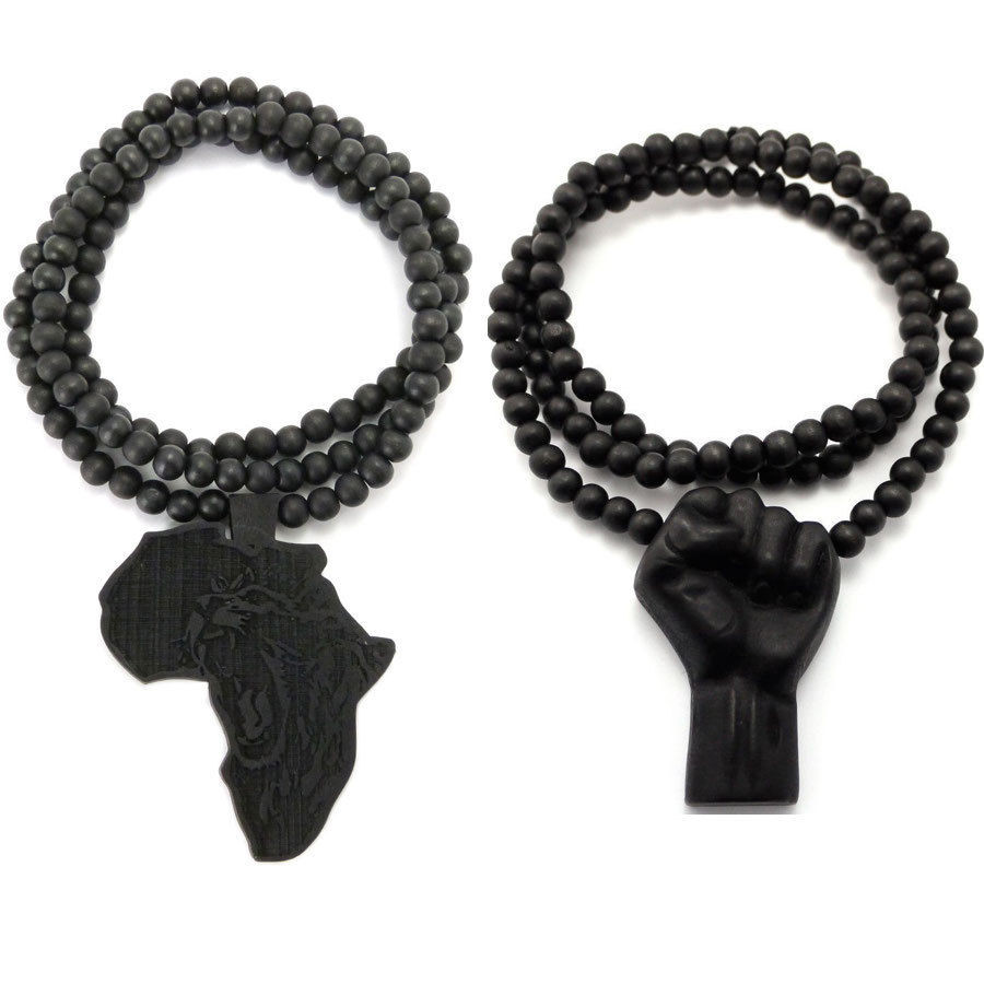 Wooden African Necklace
 NEW NATURAL WOOD BLACK POWER FIST AFRICAN MAP WOODEN BEAD