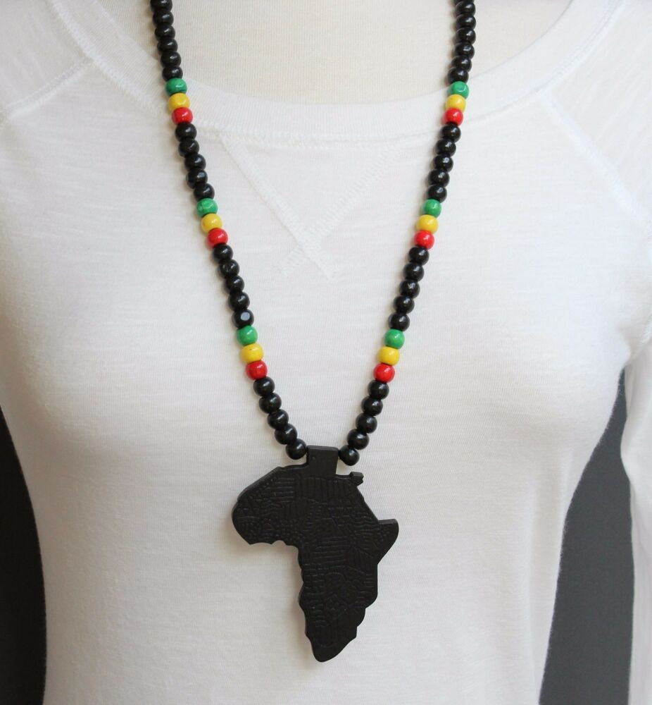Wooden African Necklace
 Black wooden africa pendant necklace beads chain african