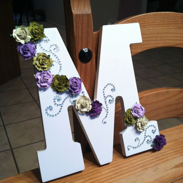 Wooden Letter Craft Ideas
 White wooden "M" decorated with pre shaped stick on