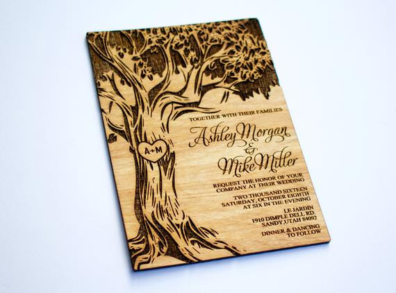 Wooden Wedding Invitations
 25 Wooden Wedding Invitation Oak Tree Real by