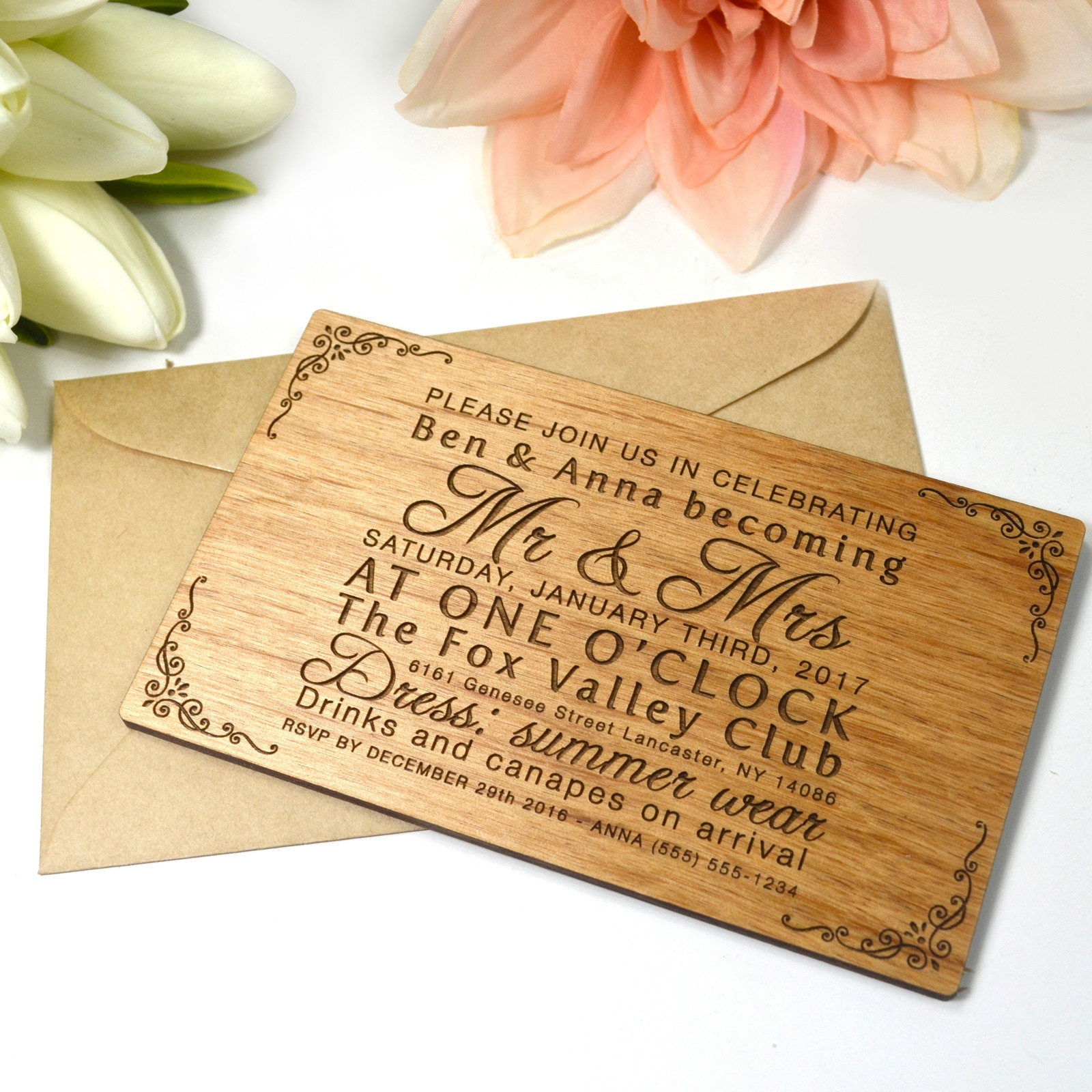 Wooden Wedding Invitations
 Engraved Wooden Landscape Invitations