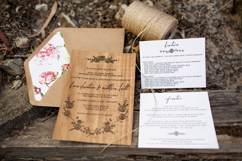 Wooden Wedding Invitations
 Dana Matt s Rustic Floral Wood Veneer Wedding Invitaions