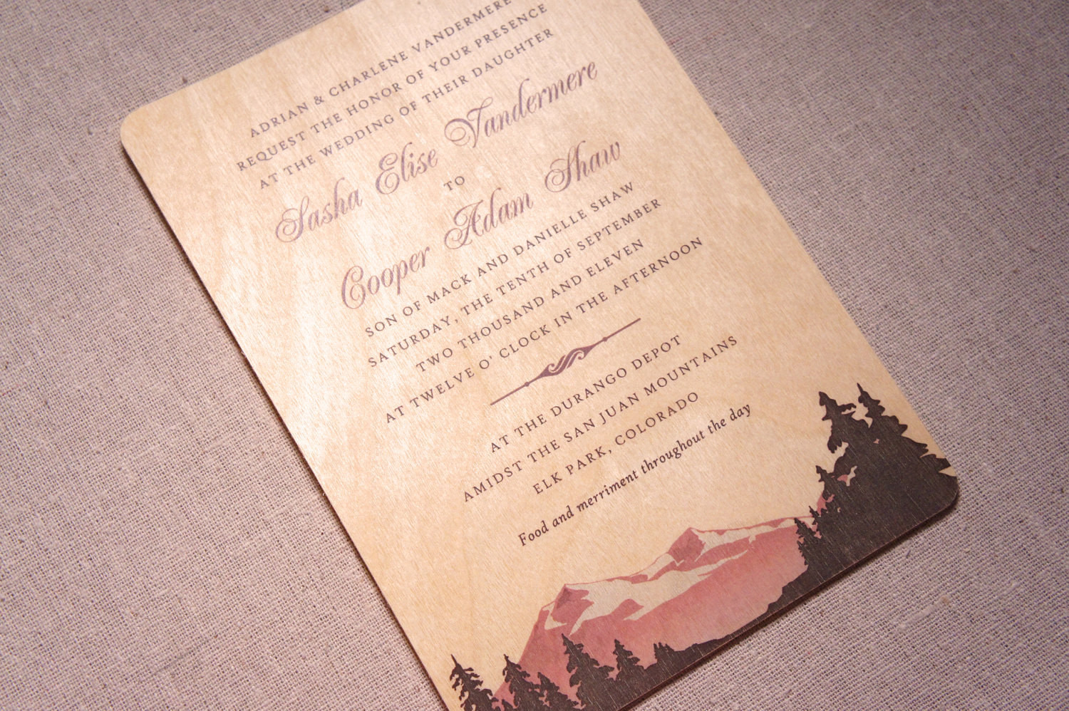 Wooden Wedding Invitations
 Real Wood Wedding Invitations Mountain by WoodChickInvitations