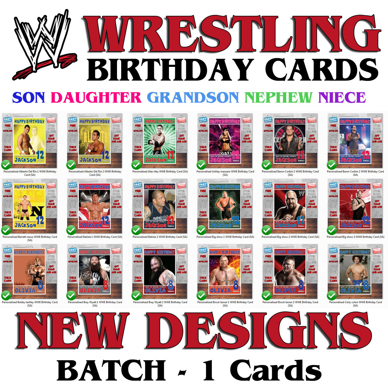 Wwe Birthday Cards
 Personalised WWE Wrestling CHOOSE A SUPERSTAR Birthday