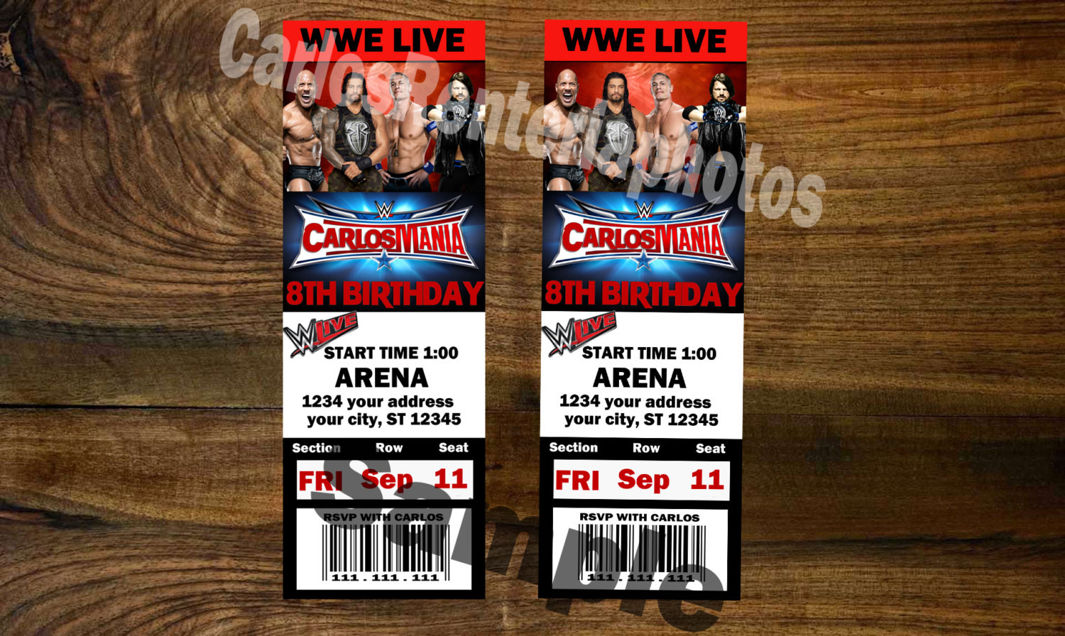 Wwe Birthday Invitations
 WWE Wrestlemania Ticket Personalized Birthday Invitation John