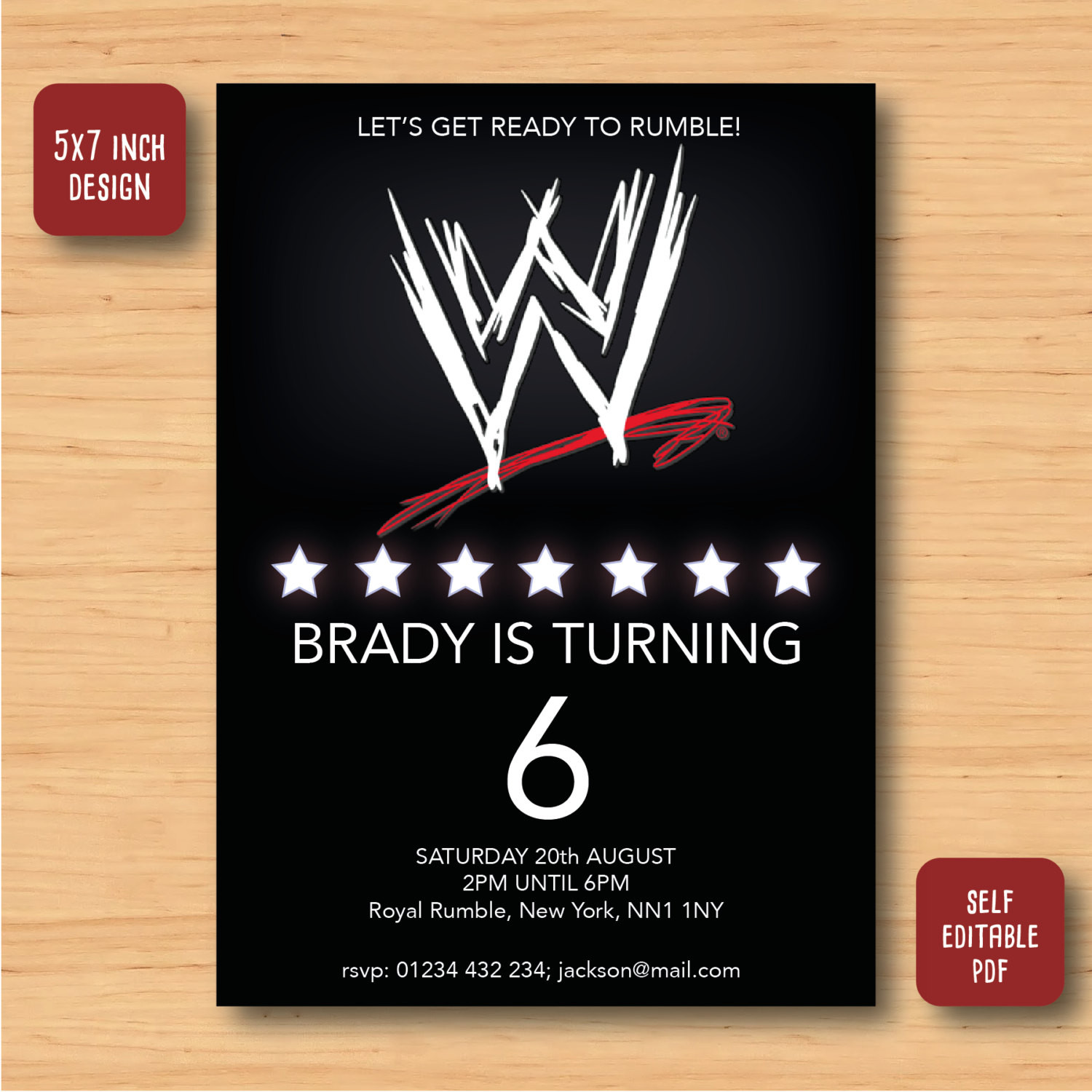 Wwe Birthday Invitations
 wwe wrestling birthday invitation SELF EDITABLE PDF 5 x 7