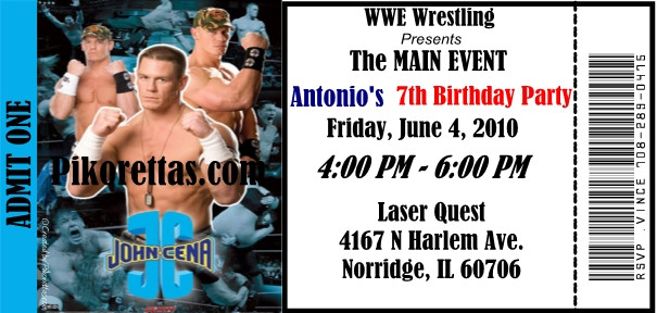 Wwe Birthday Invitations
 Pikorettas & Crew NEW John Cena Ticket Style Invitations