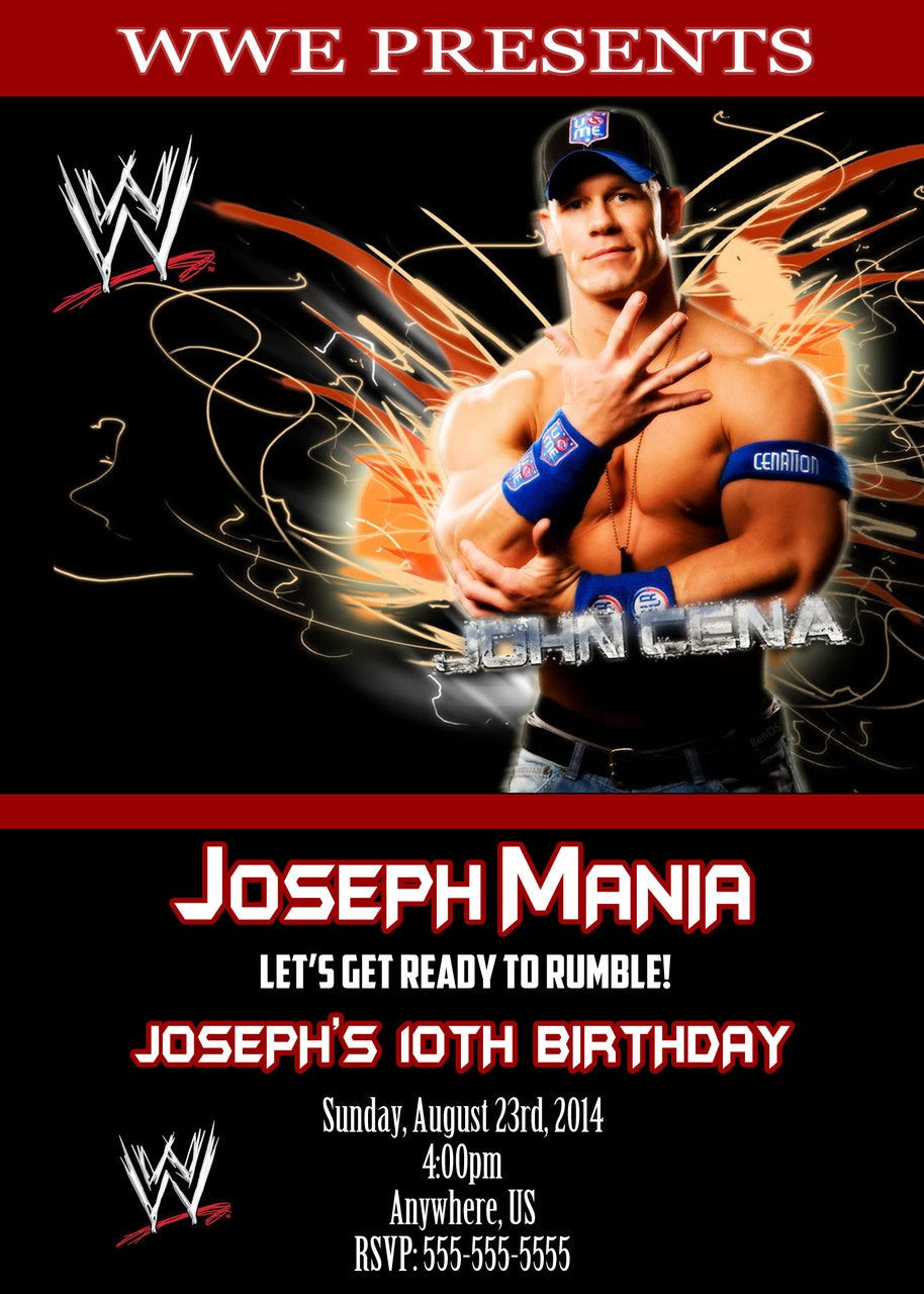 Wwe Birthday Invitations
 WWE John Cena Birthday Invitations by XochitlMontana on Etsy