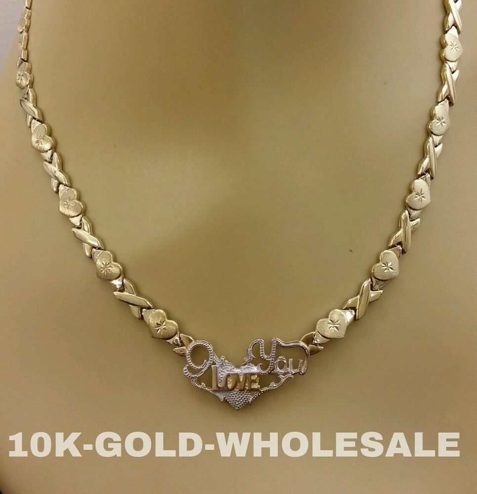 Xo Necklace Gold
 NEW 10K YELLOW GOLD HUGS & KISSES OX XO I LOVE YOU