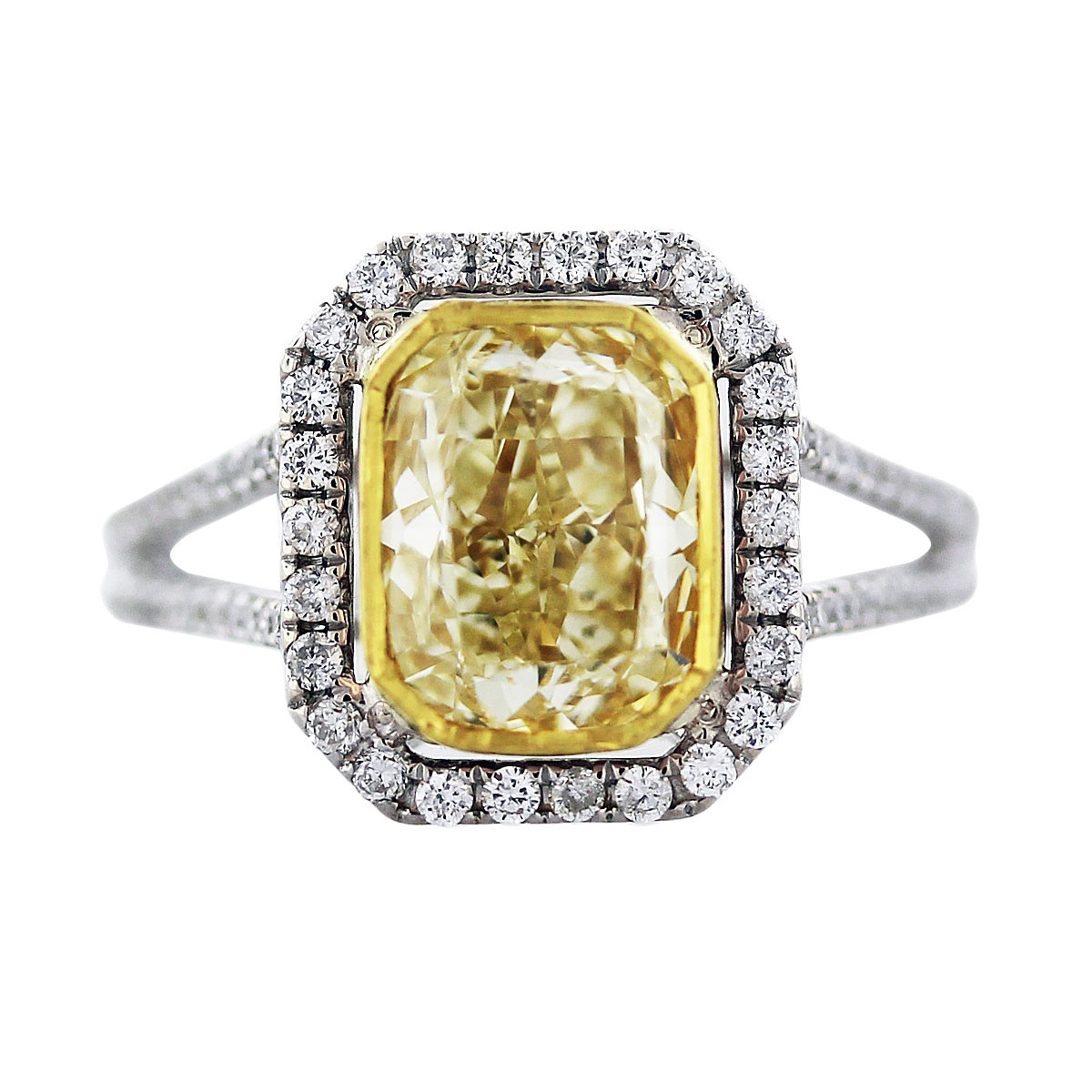 Yellow Diamond Engagement Ring
 Cushion Cut Fancy Yellow Diamond Engagement Ring in 18K