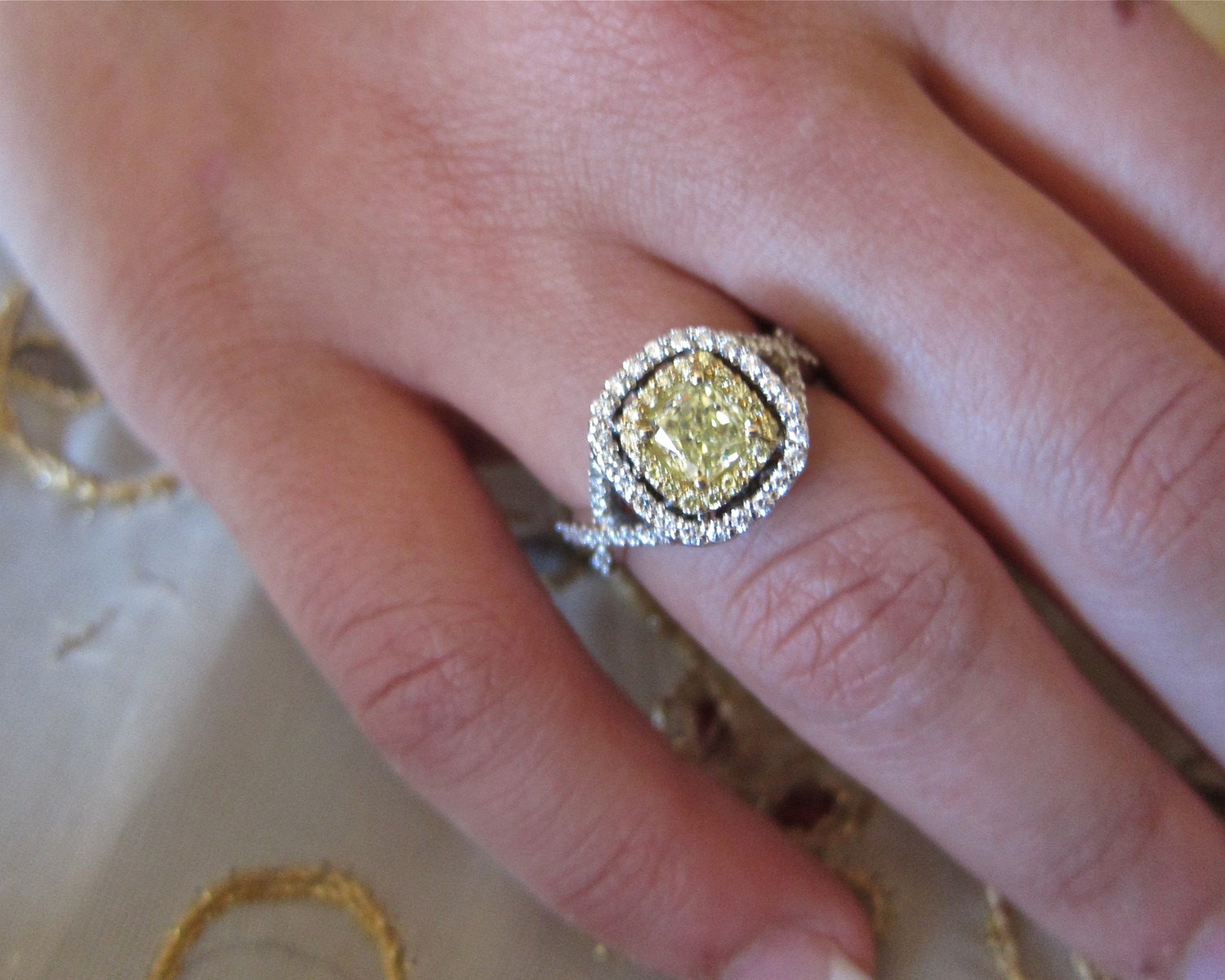 Yellow Diamond Engagement Ring
 Fancy yellow diamond set on 18K engagement ring