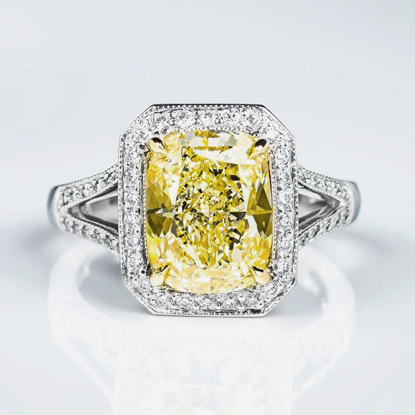 Yellow Diamond Engagement Ring
 Fancy Light Yellow Diamond Ring Cushion 4 15 carat VS2