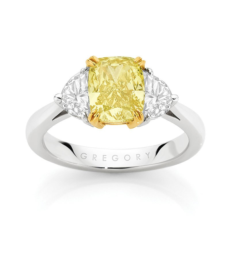 Yellow Diamond Engagement Ring
 Cushion cut fancy yellow diamond engagement ring