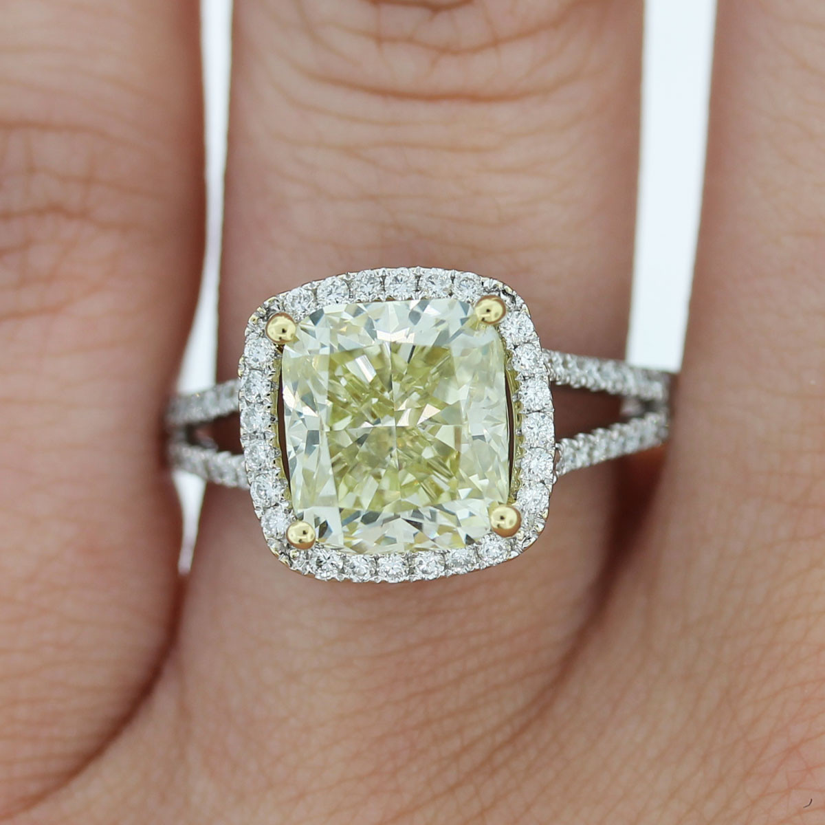 Yellow Diamond Engagement Ring
 18k White Gold Fancy Yellow Cushion Cut Diamond Engagement