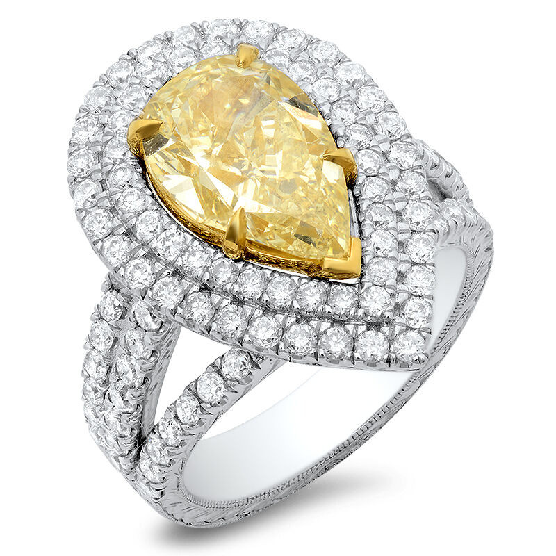 Yellow Diamond Engagement Ring
 5 15 Ct Canary Fancy Yellow Pear Shape Dual Halo Diamond