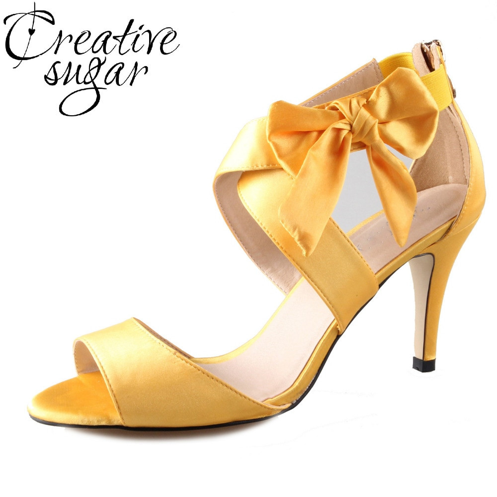 Yellow Dress Shoes Wedding
 Creativesugar crossed strap bow sandals autumn golden