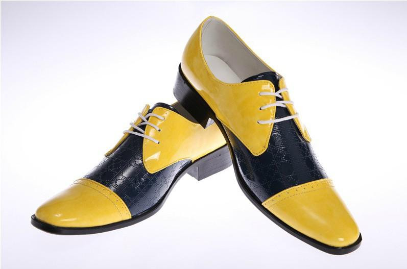 Yellow Dress Shoes Wedding
 Unique Yellow Gentleman Mosaic Leather Shoes Men S Casual