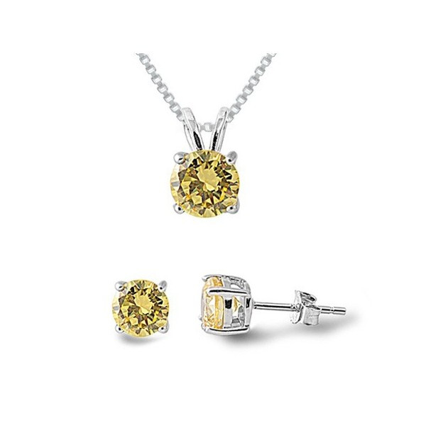 Yellow Topaz Necklace
 Sterling Silver Yellow Topaz CZ Necklace & Earrings Set