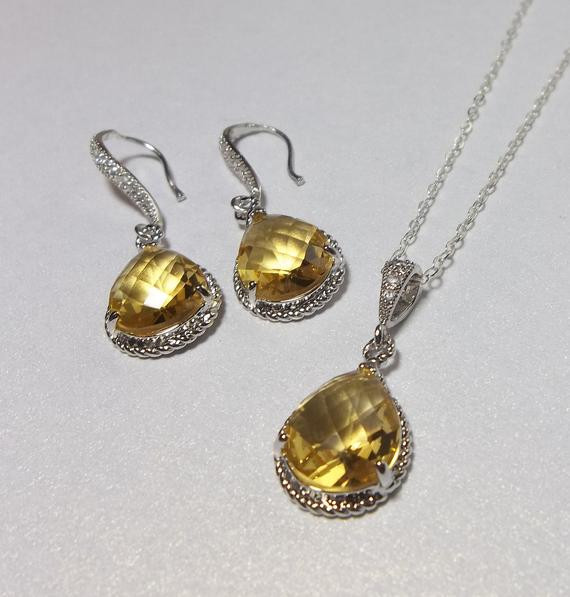 Yellow Topaz Necklace
 Yellow Topaz set Earrings and a necklace by QueenMeJewelryLLC