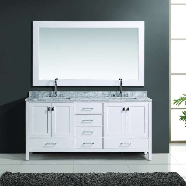 72 Inch Bathroom Mirror
 London 72 inch White Finish Double Sink Vanity Set with