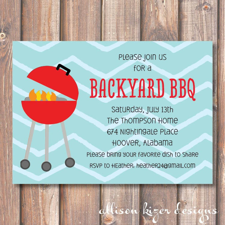 Backyard Party Invitations
 Backyard BBQ Printable Invitation Summer Cookout Invitation