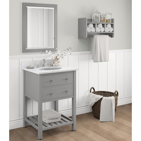 Bathroom Vanity Mirror With Shelf
 Harrison Marble Sink Grey 24 in Bathroom Vanity with